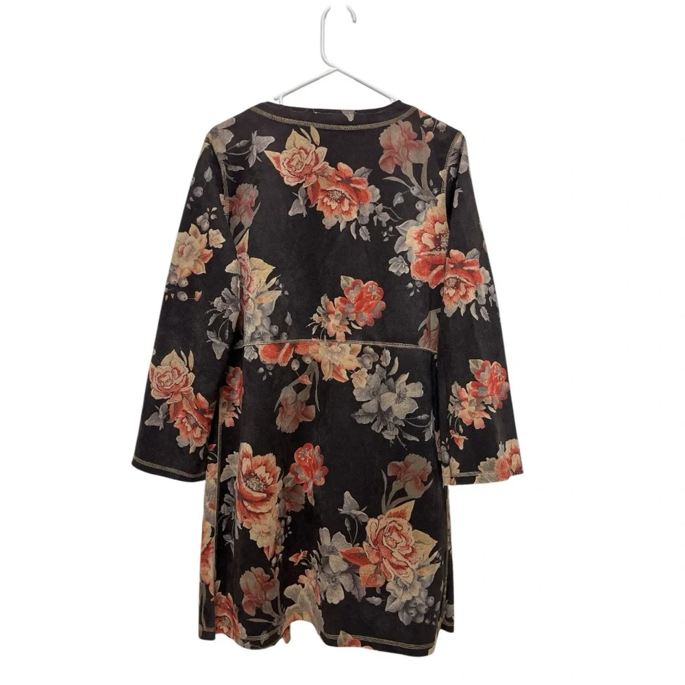 Solitaire Anthropologie Boho Floral Open Front Cardigan, Kimono, Suede Coat Sz M